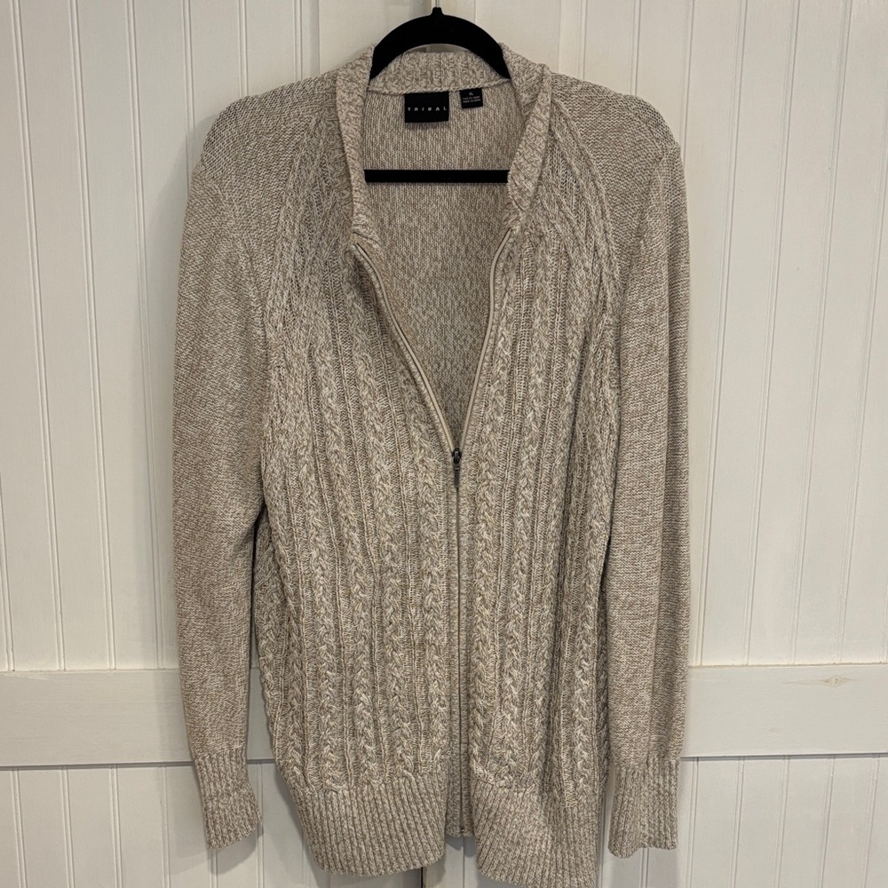 Tribal cream/brown Cable Knit, full zip Cardigan size XL